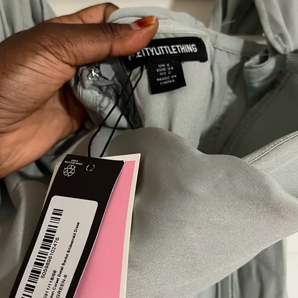 SAGE GREEN CORSET DETAIL BARDOT BRIDESMAID DRESS - Picture 3 of 5